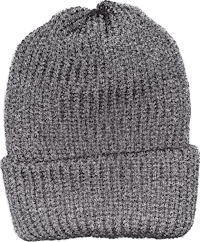 a gray knit beanie on a black background
